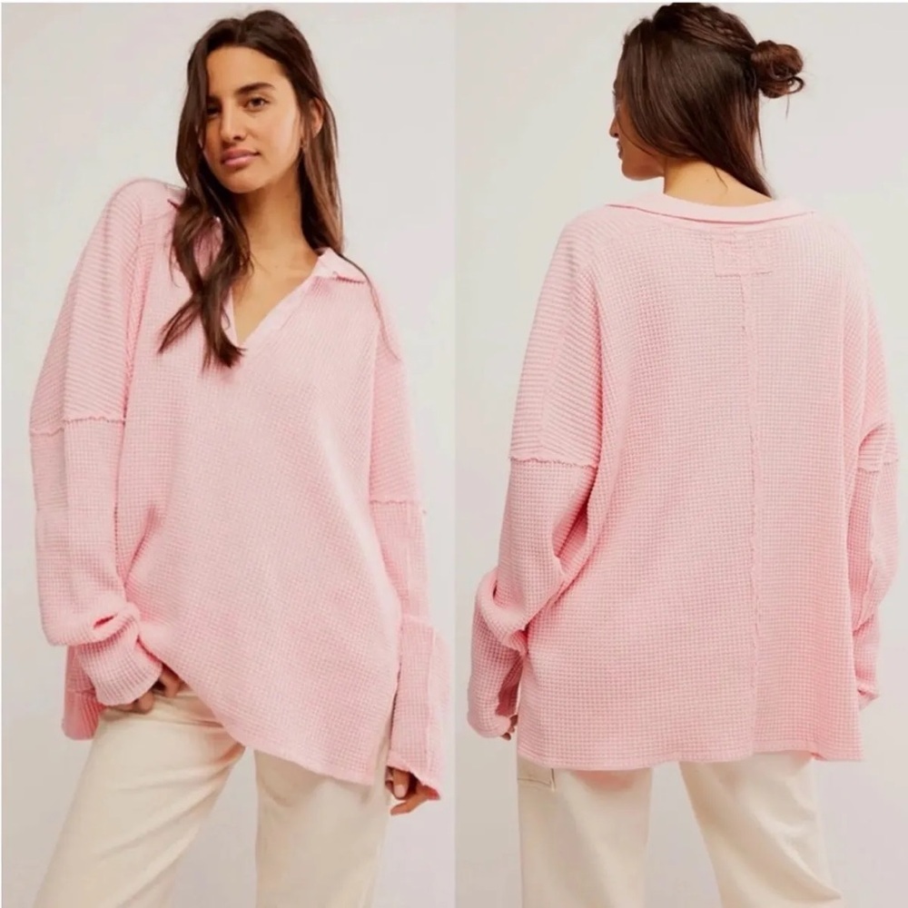 🌺FP WE THE FREE PINK TRAVIS POLO TOP